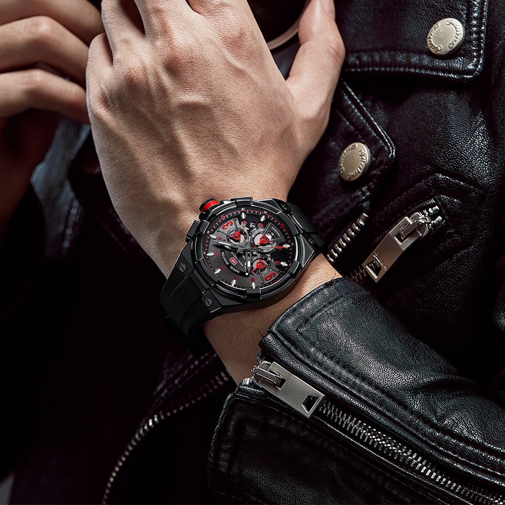 Mini Focus MF0402G.05 Elite Naval Aviator Chronograph – Crimson Accents & Shadow Black Silicone