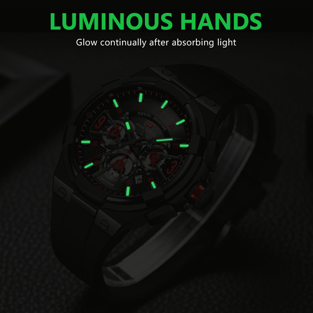 Mini Focus MF0402G.05 Elite Naval Aviator Chronograph – Crimson Accents & Shadow Black Silicone
