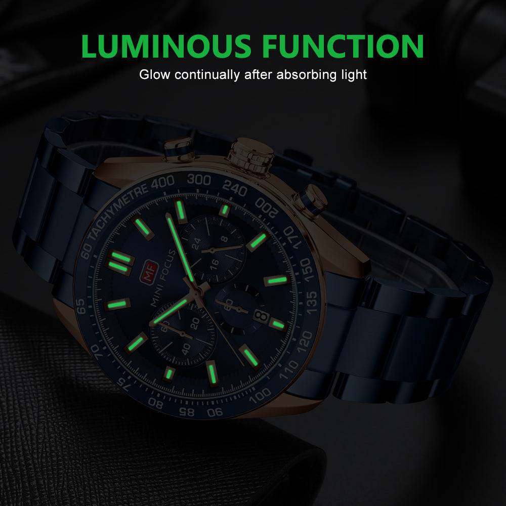 Mini Focus MF0403G.04 Blue and Rose Gold Chronograph Watch for Men with Date Display