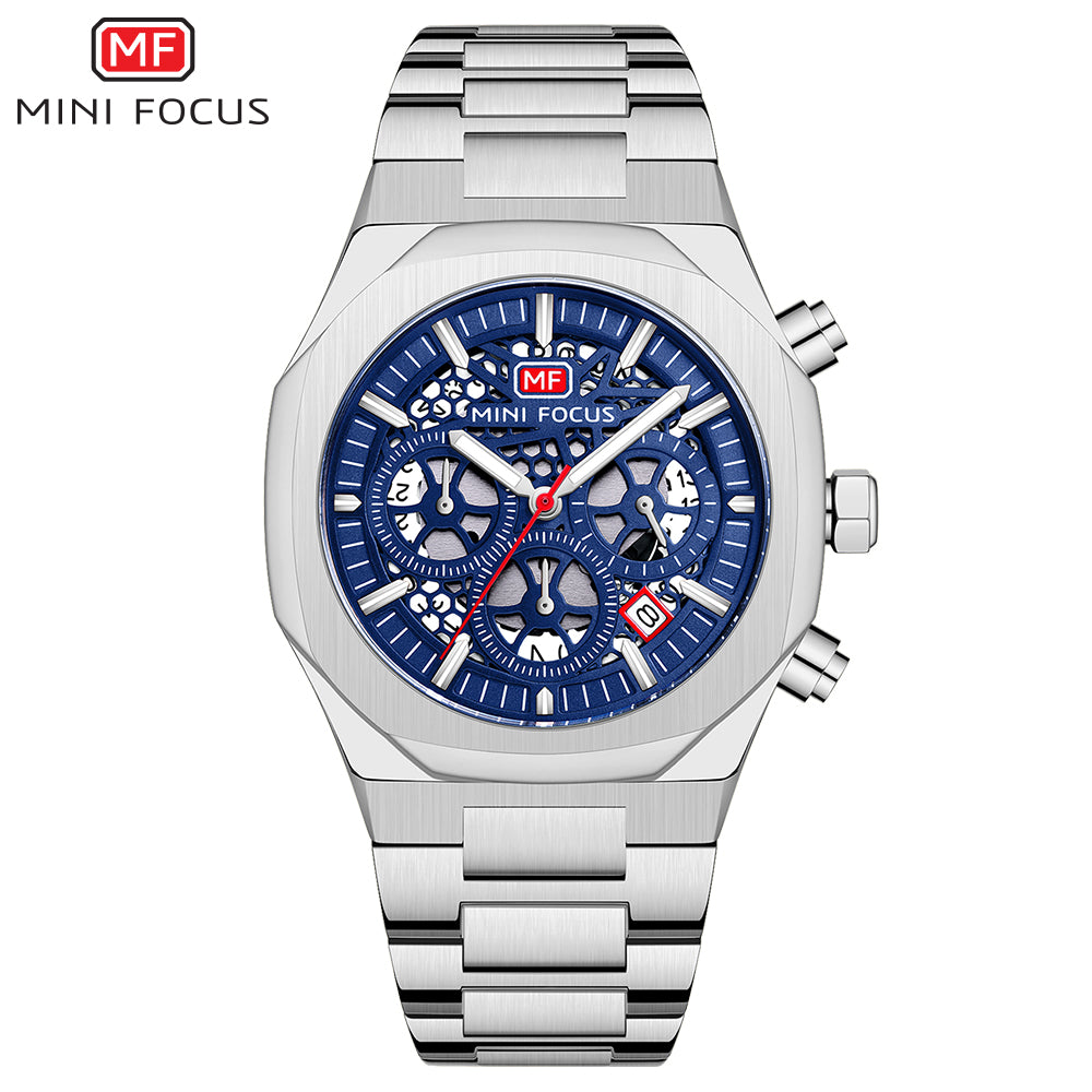 Mini Focus MF0411G.01 Elite Midnight Skeleton Chronograph – Stealth Black Steel & Exposed Precision Gears
