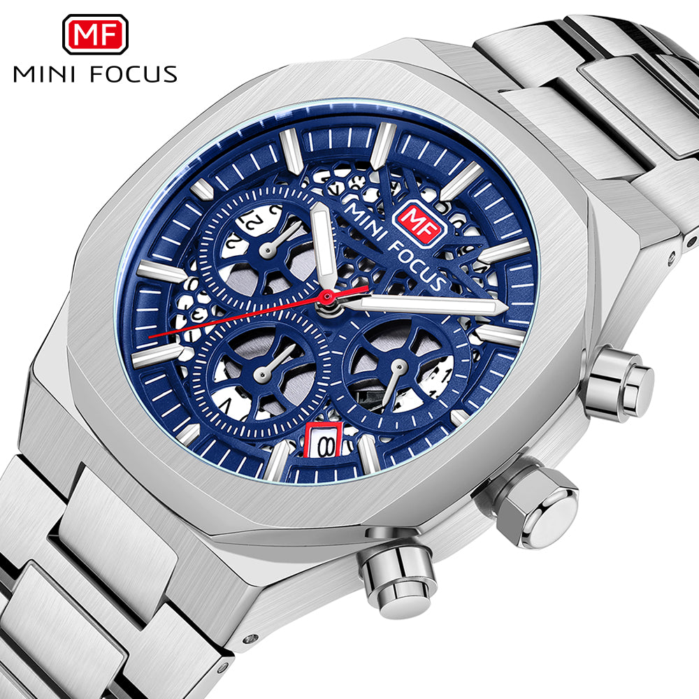 Mini Focus MF0411G.01 Elite Midnight Skeleton Chronograph – Stealth Black Steel & Exposed Precision Gears