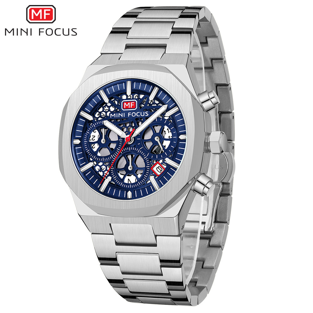 Mini Focus MF0411G.01 Elite Midnight Skeleton Chronograph – Stealth Black Steel & Exposed Precision Gears