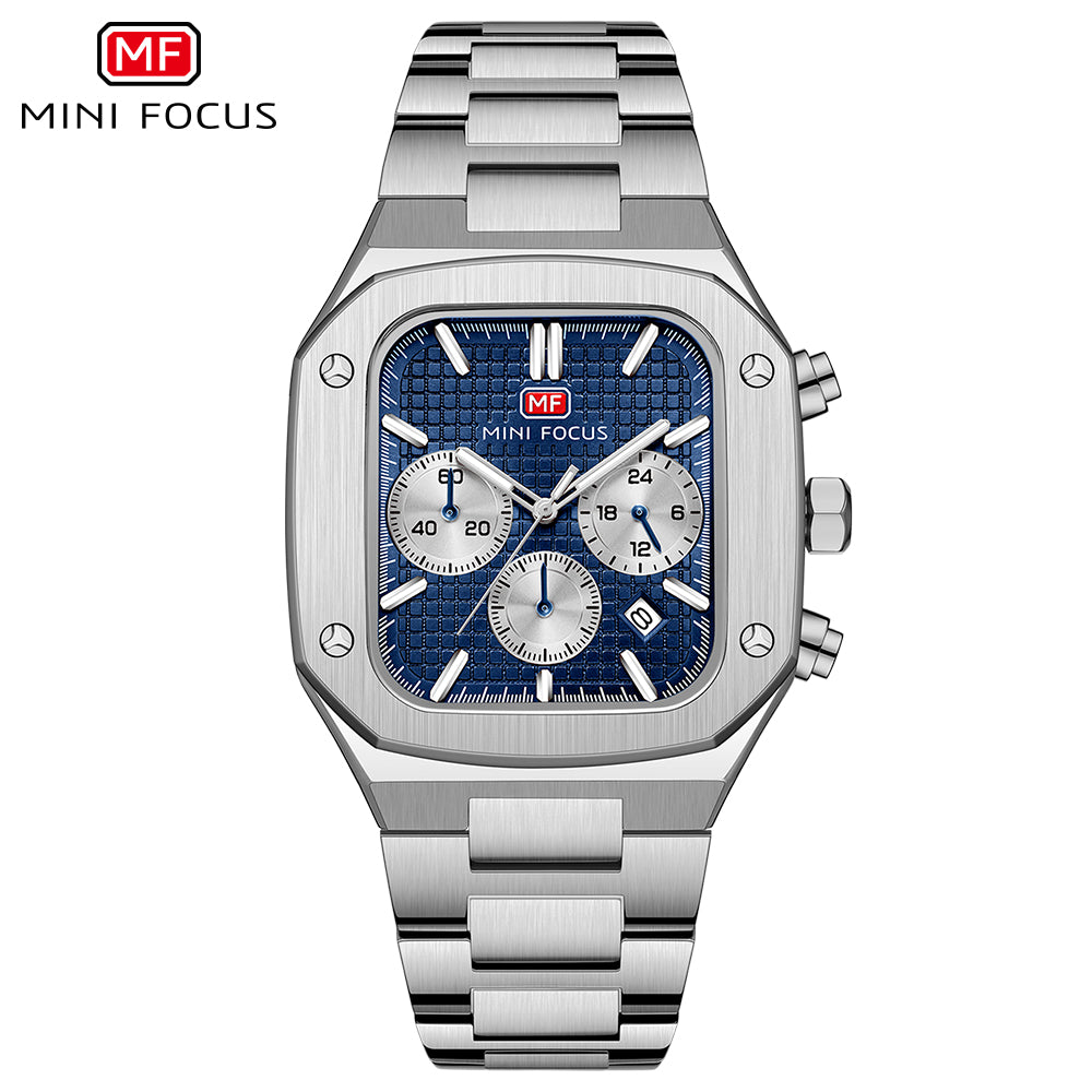 Mini Focus MF0414G.01 Sovereign Navy Chronograph – Sterling Steel Precision & Octagonal Authority