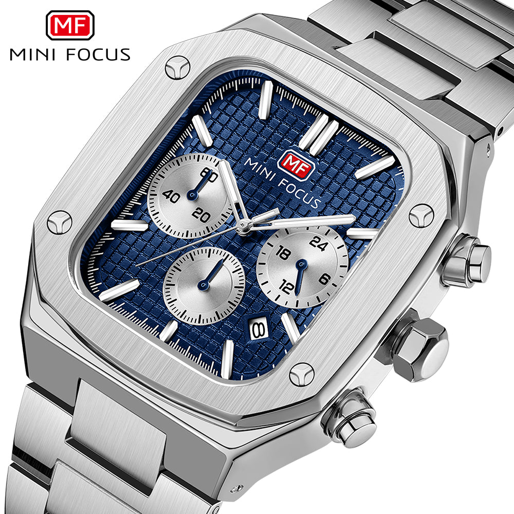 Mini Focus MF0414G.01 Sovereign Navy Chronograph – Sterling Steel Precision & Octagonal Authority