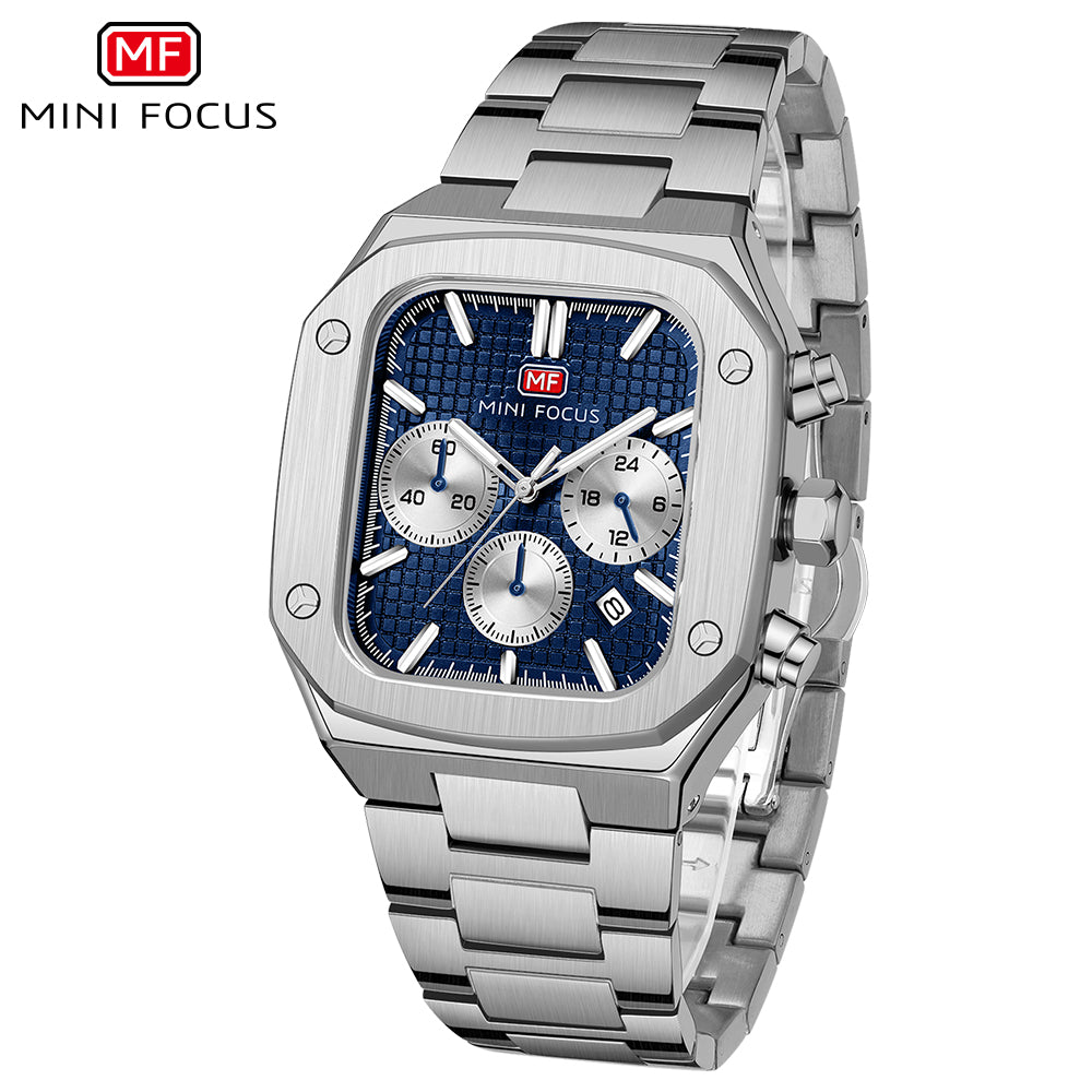 Mini Focus MF0414G.01 Sovereign Navy Chronograph – Sterling Steel Precision & Octagonal Authority