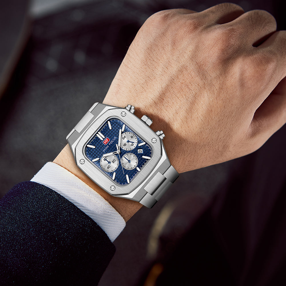 Mini Focus MF0414G.01 Sovereign Navy Chronograph – Sterling Steel Precision & Octagonal Authority