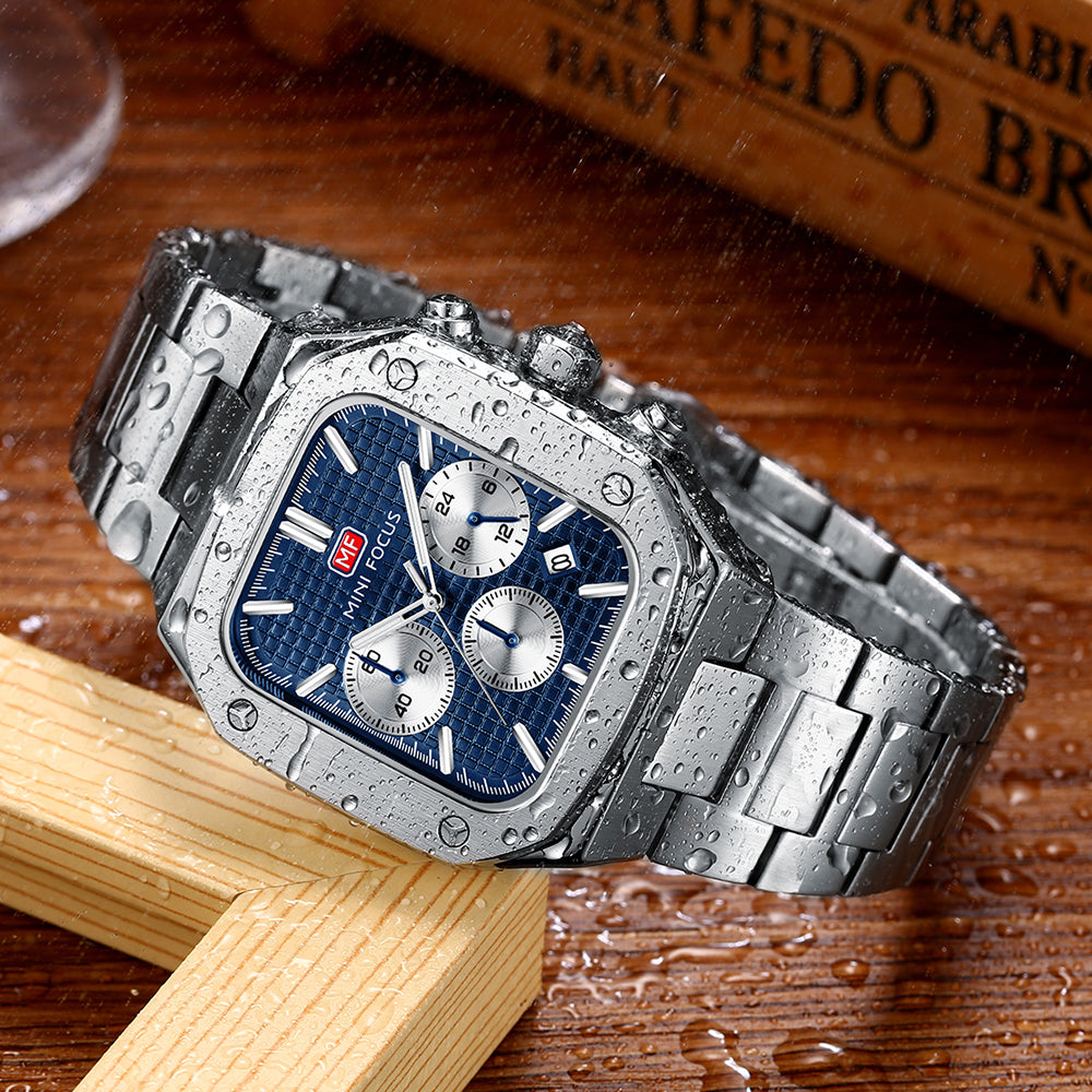 Mini Focus MF0414G.01 Sovereign Navy Chronograph – Sterling Steel Precision & Octagonal Authority