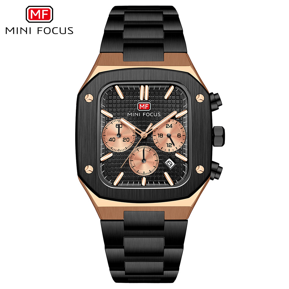 Mini Focus MF0414G.04 Obsidian Rose Chronograph – Shadow Steel & Rose Gold Geometric Dominion