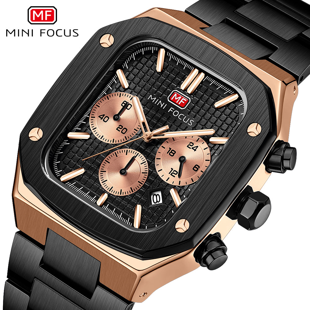 Mini Focus MF0414G.04 Obsidian Rose Chronograph – Shadow Steel & Rose Gold Geometric Dominion