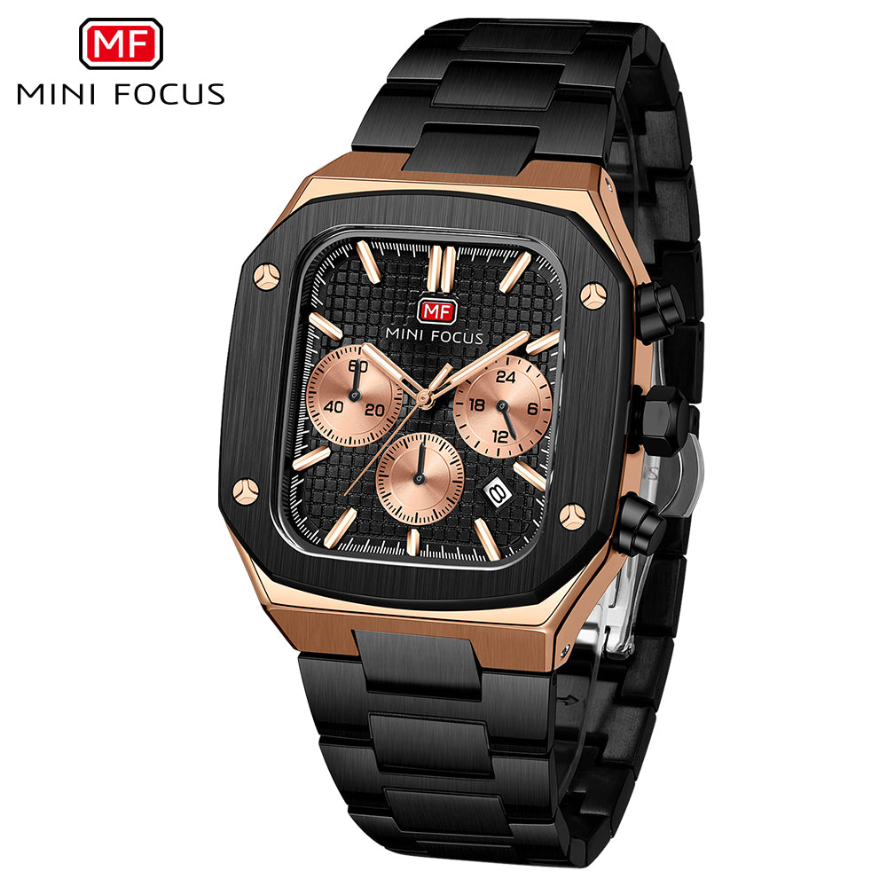 Mini Focus MF0414G.04 Obsidian Rose Chronograph – Shadow Steel & Rose Gold Geometric Dominion