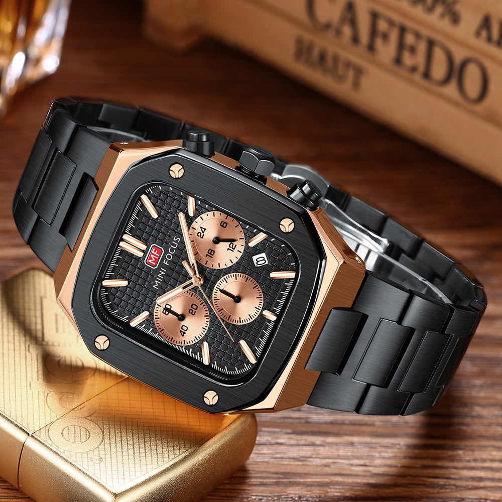 Mini Focus MF0414G.04 Obsidian Rose Chronograph – Shadow Steel & Rose Gold Geometric Dominion