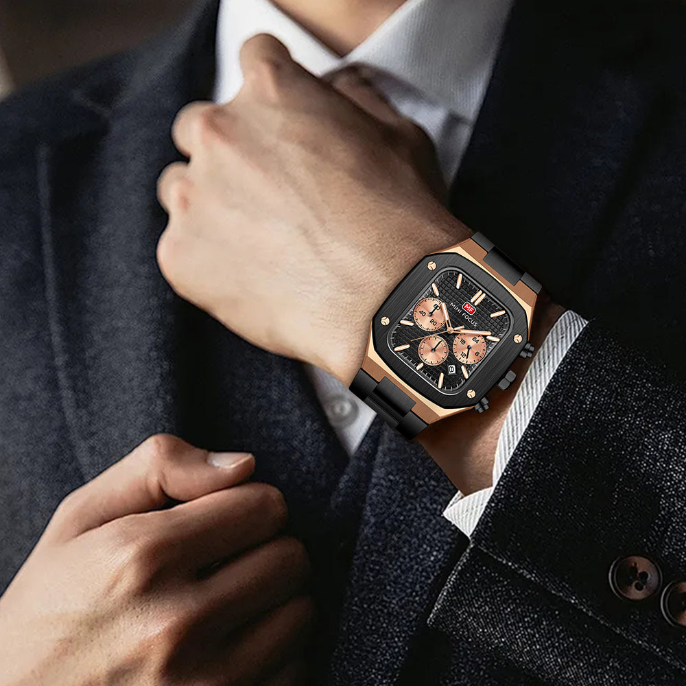 Mini Focus MF0414G.04 Obsidian Rose Chronograph – Shadow Steel & Rose Gold Geometric Dominion