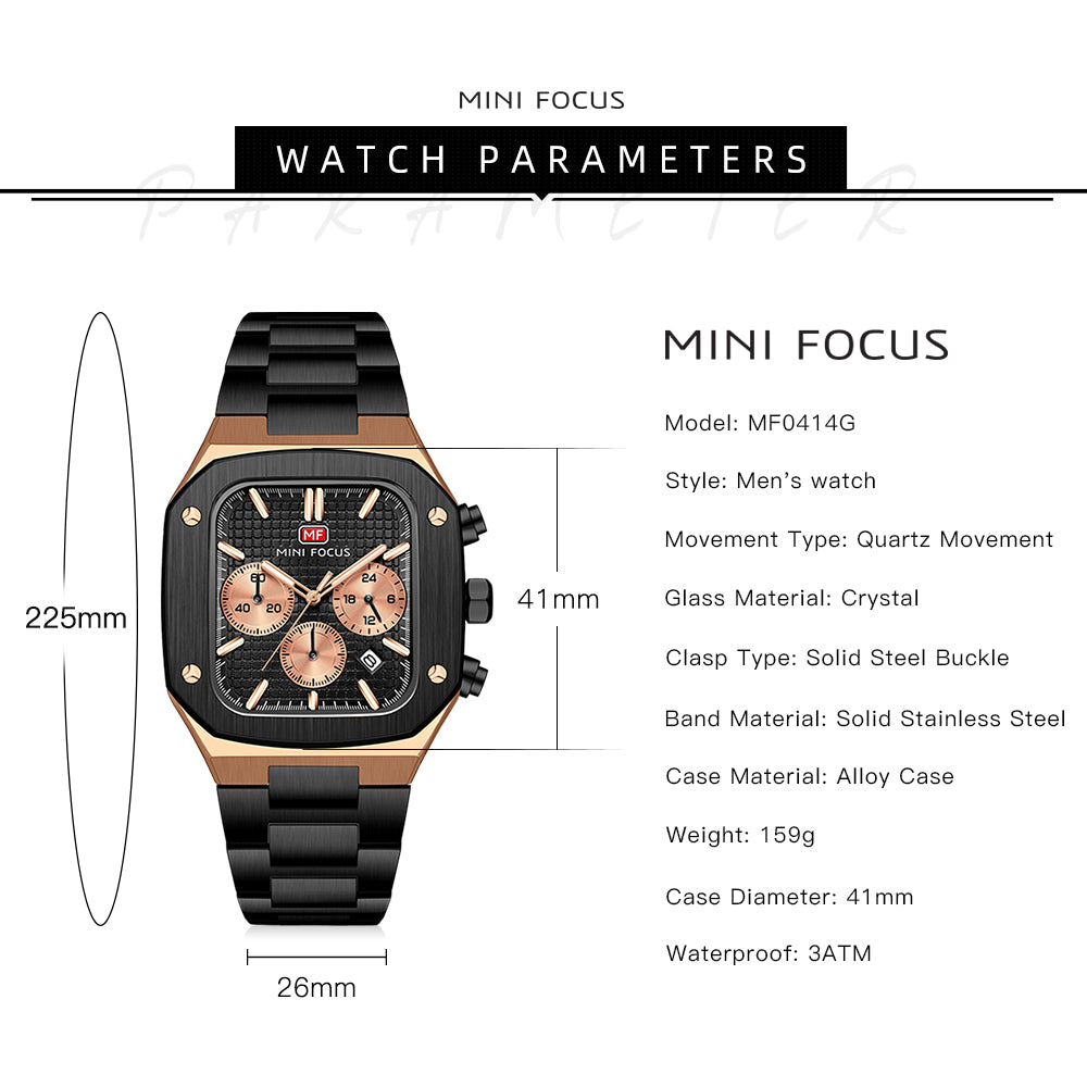 Mini Focus MF0414G.04 Obsidian Rose Chronograph – Shadow Steel & Rose Gold Geometric Dominion