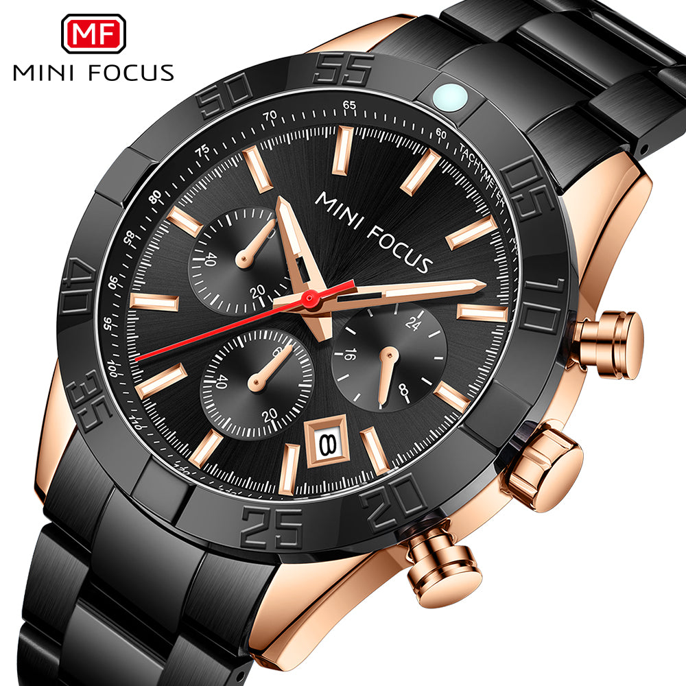 Mini Focus MF0416G.04 Black Chronograph Watch for Men with Date Display