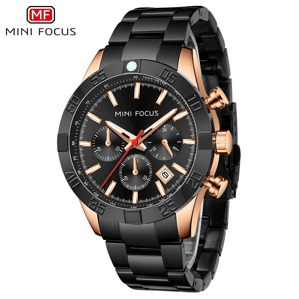 Mini Focus MF0416G.04 Black Chronograph Watch for Men with Date Display