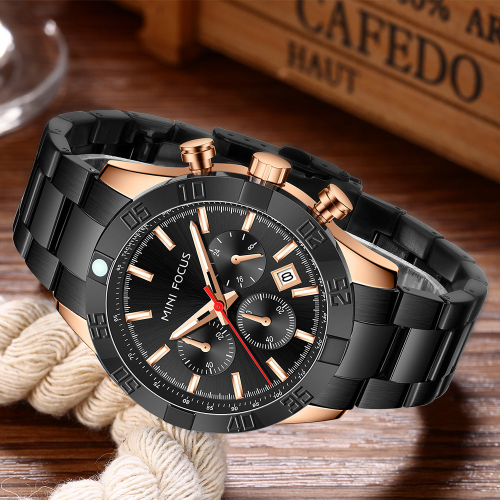 Mini Focus MF0416G.04 Black Chronograph Watch for Men with Date Display
