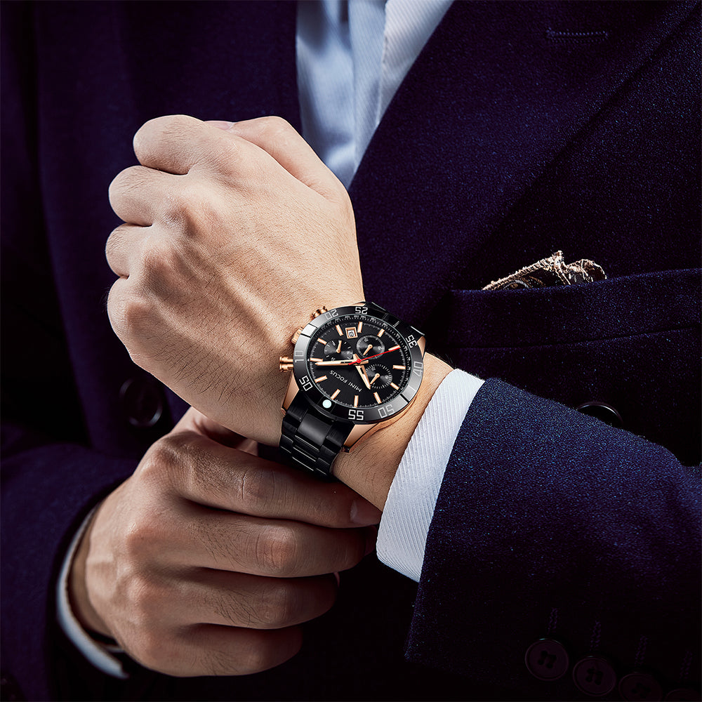 Mini Focus MF0416G.04 Black Chronograph Watch for Men with Date Display