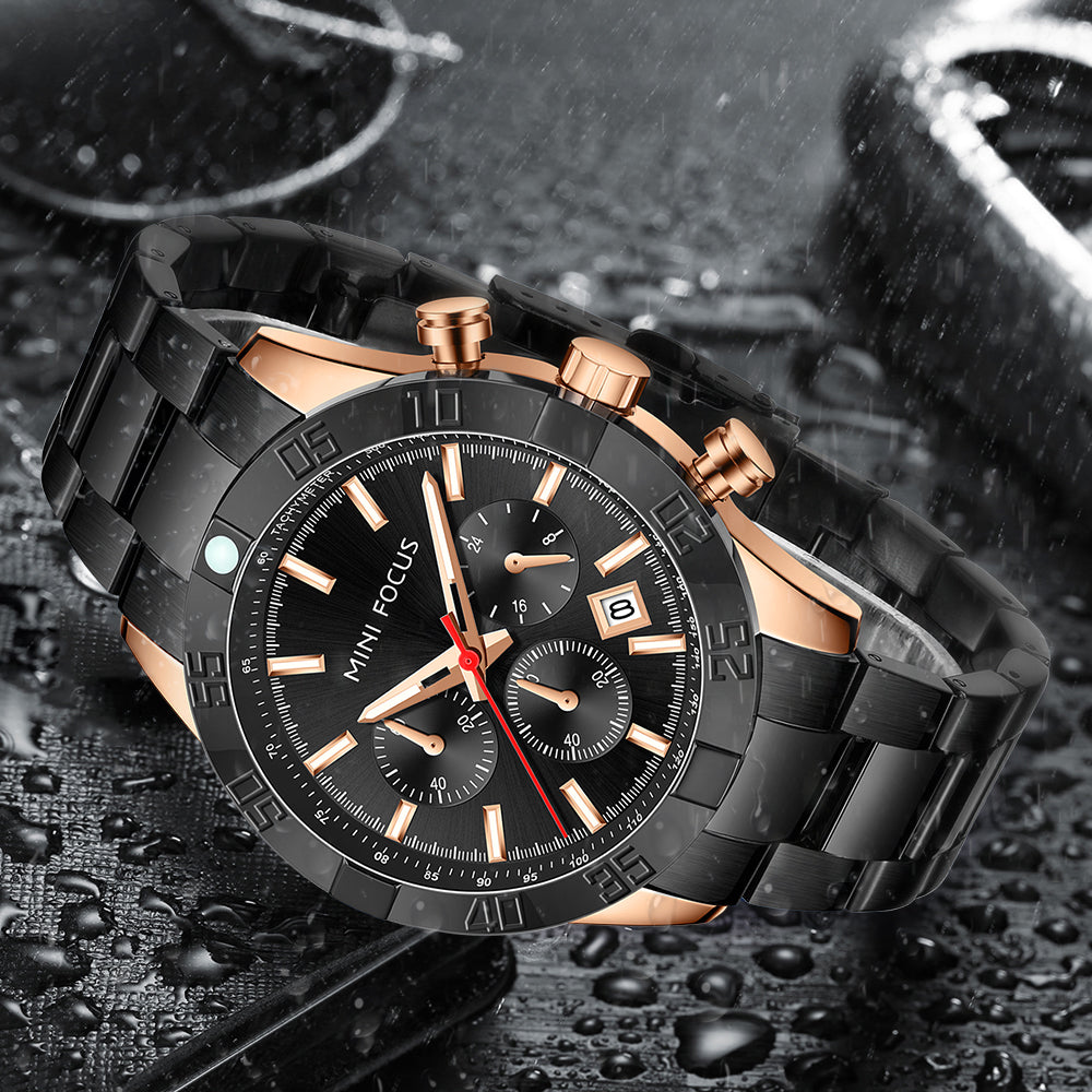 Mini Focus MF0416G.04 Black Chronograph Watch for Men with Date Display
