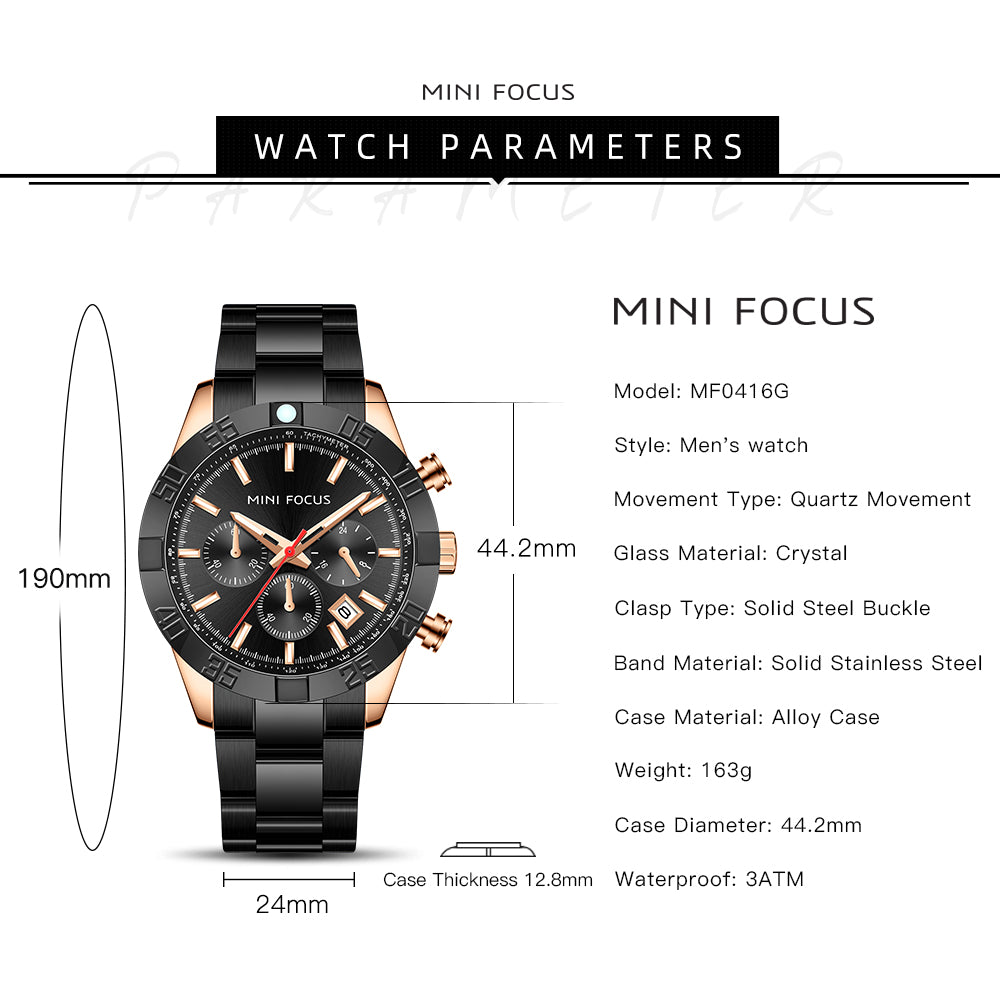 Mini Focus MF0416G.04 Black Chronograph Watch for Men with Date Display