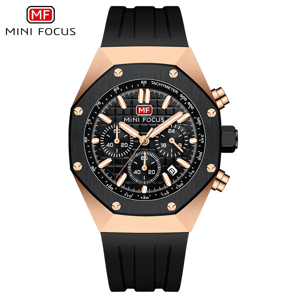 Mini Focus MF0417G.01 Stealth Tachymeter Chronograph – Rose Gold Surge & Onyx Silicone Command