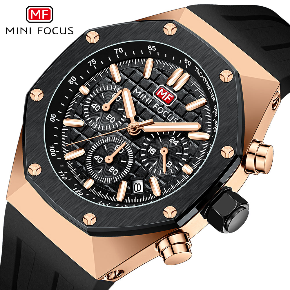 Mini Focus MF0417G.01 Stealth Tachymeter Chronograph – Rose Gold Surge & Onyx Silicone Command