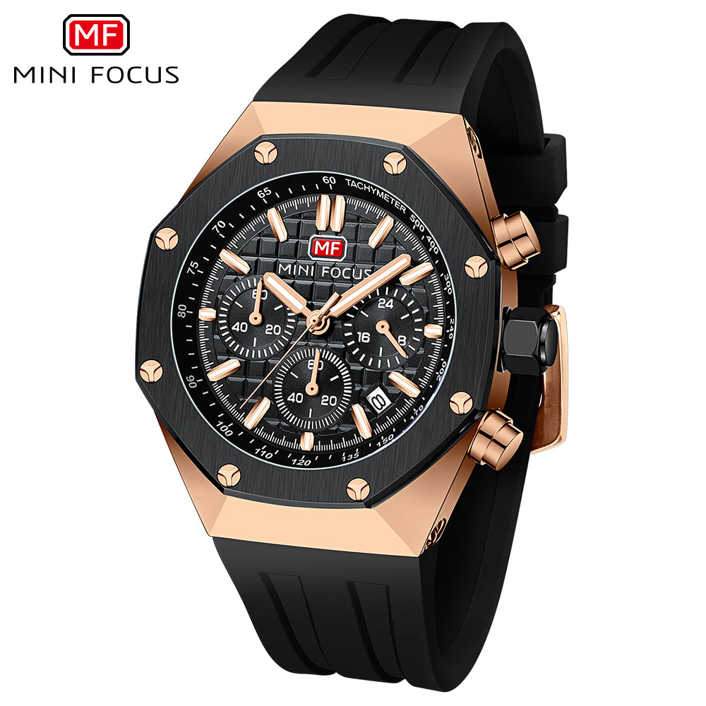 Mini Focus MF0417G.01 Stealth Tachymeter Chronograph – Rose Gold Surge & Onyx Silicone Command