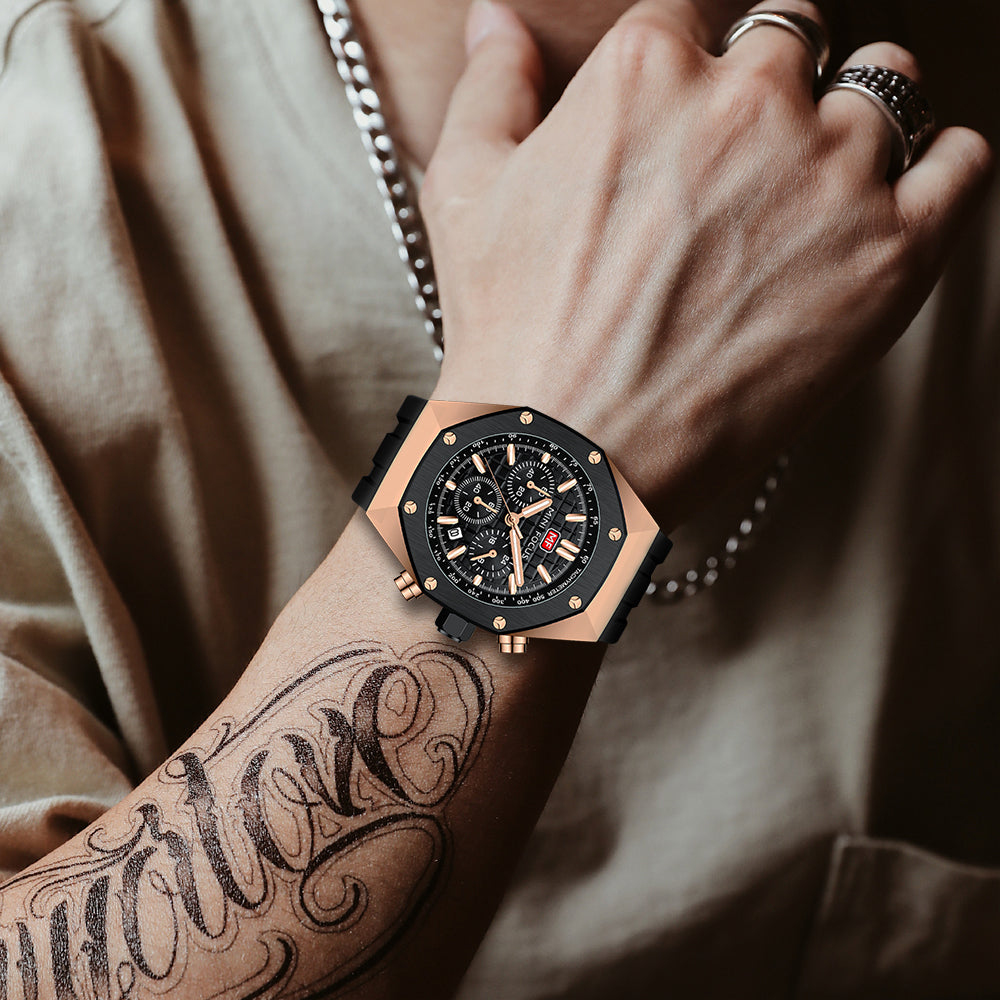 Mini Focus MF0417G.01 Stealth Tachymeter Chronograph – Rose Gold Surge & Onyx Silicone Command