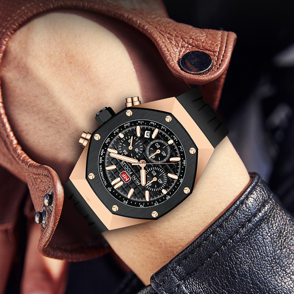 Mini Focus MF0417G.01 Stealth Tachymeter Chronograph – Rose Gold Surge & Onyx Silicone Command