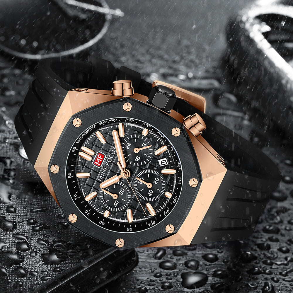 Mini Focus MF0417G.01 Stealth Tachymeter Chronograph – Rose Gold Surge & Onyx Silicone Command