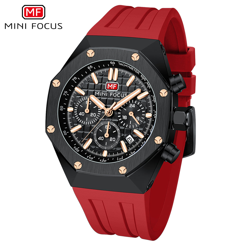 Mini Focus MF0417G.03 Inferno Tachymeter Chronograph – Rose Gold Velocity & Crimson Silicone Fury