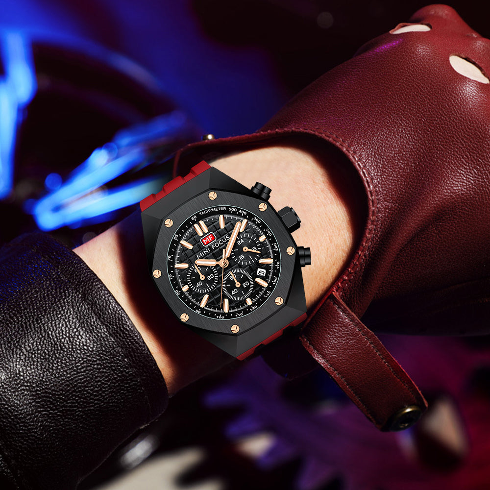 Mini Focus MF0417G.03 Inferno Tachymeter Chronograph – Rose Gold Velocity & Crimson Silicone Fury