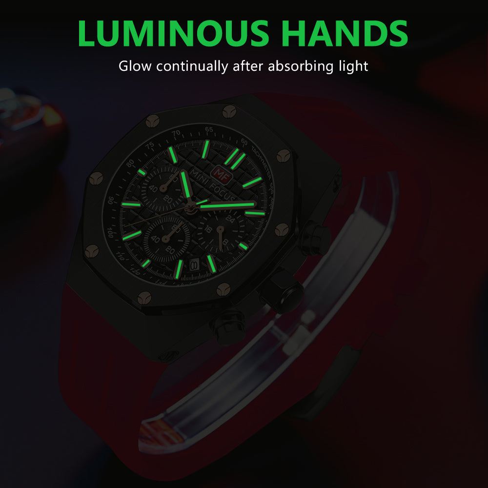 Mini Focus MF0417G.03 Inferno Tachymeter Chronograph – Rose Gold Velocity & Crimson Silicone Fury