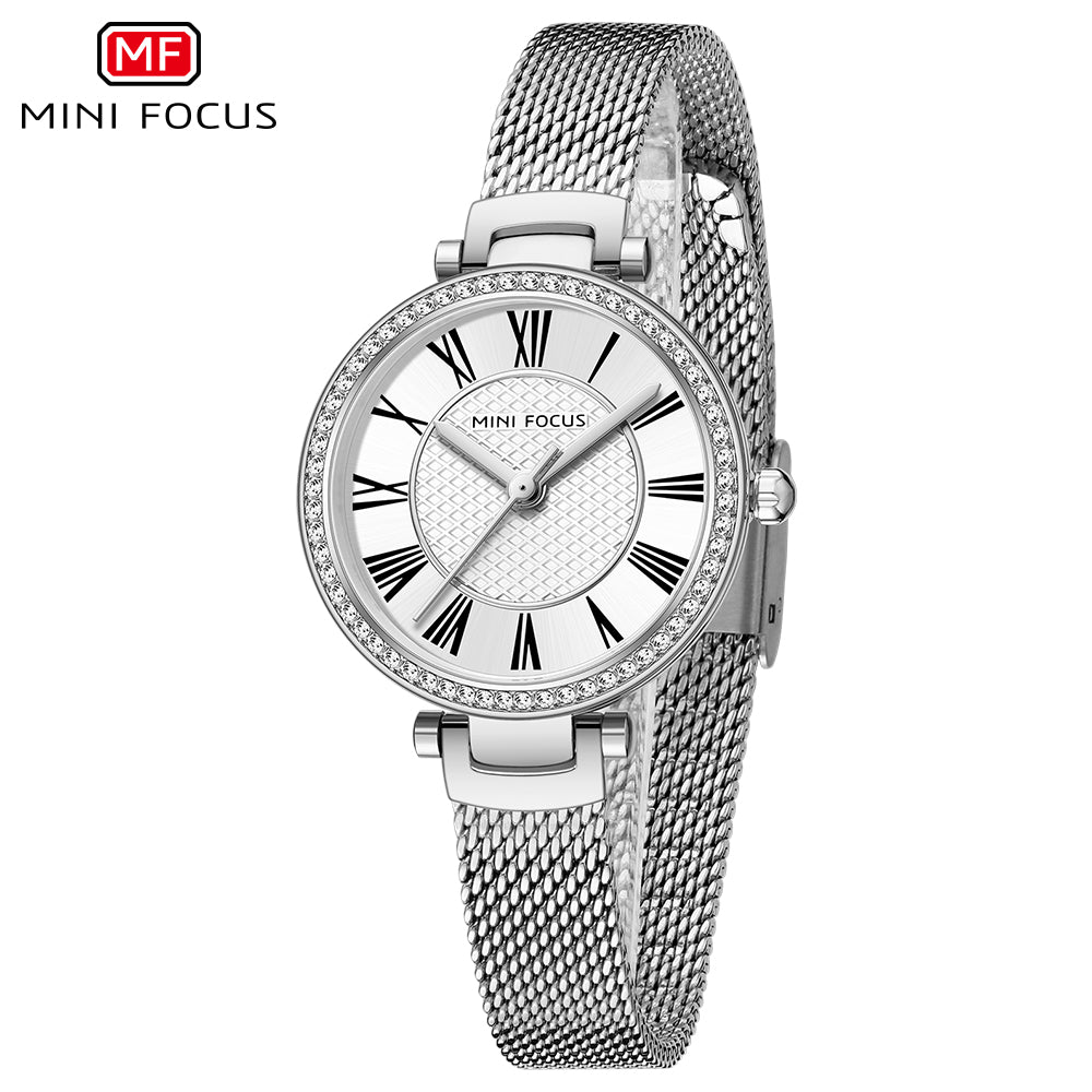 Silver Mesh Strap 25mm Diamond Watch for Women