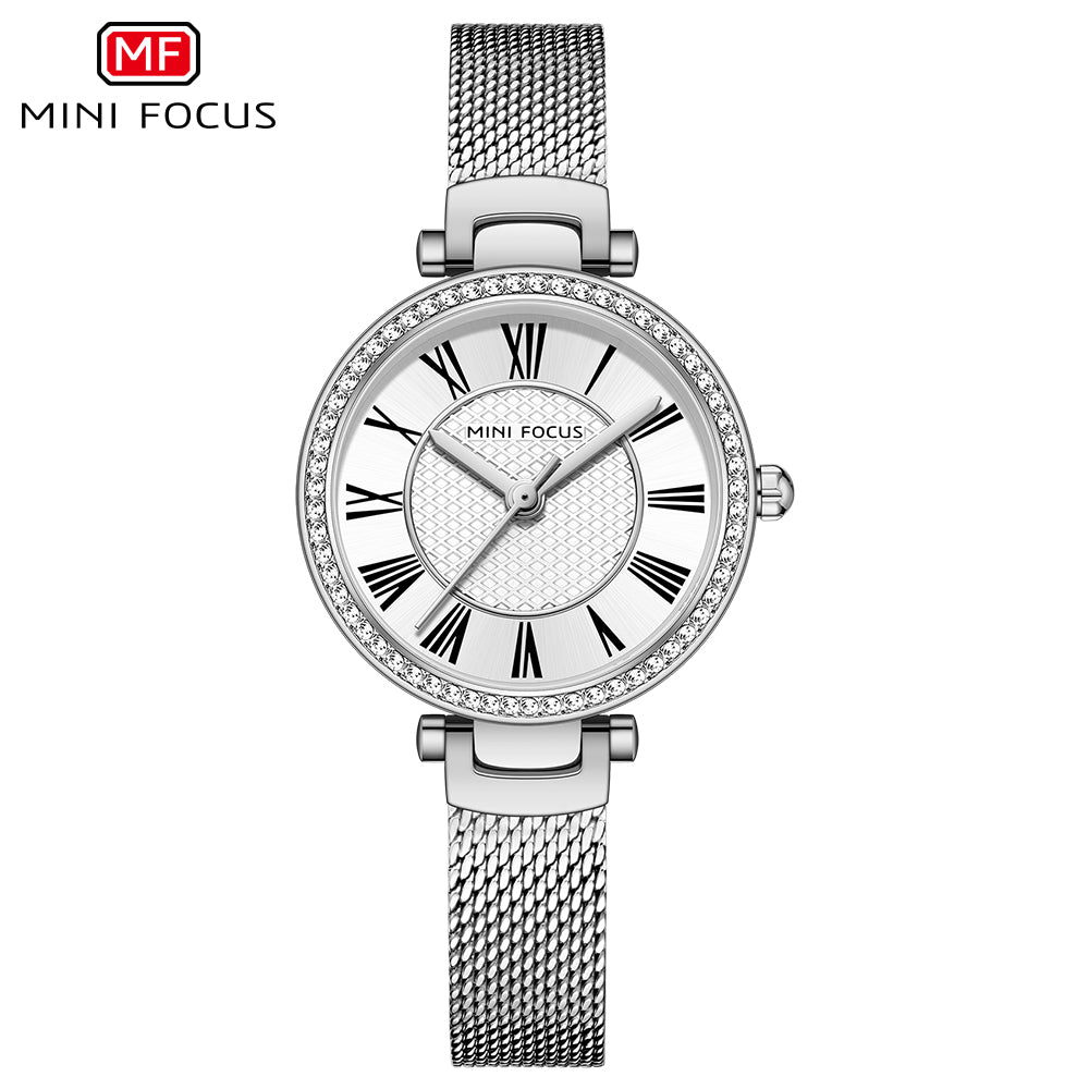 Silver Mesh Strap 25mm Diamond Watch for Women