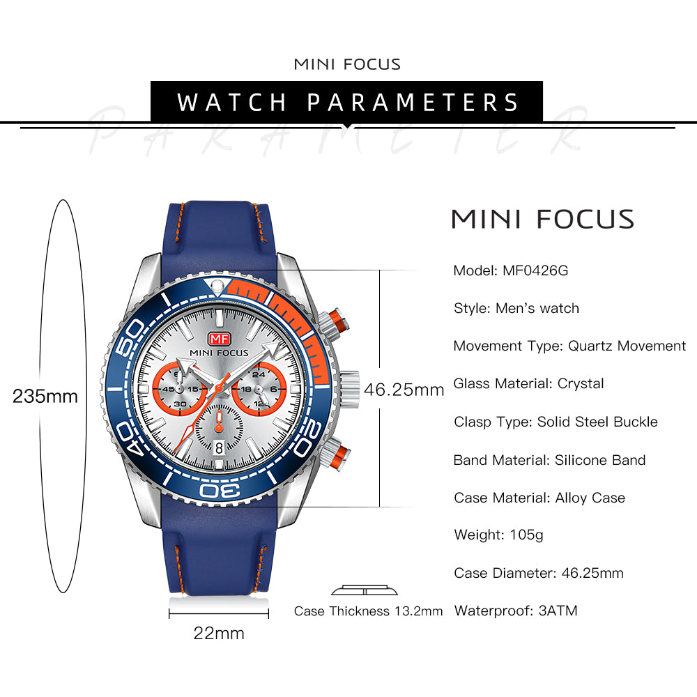 Mini Focus MF0426G.01 Seamaster Chronograph – Aquatic Surge Edition (Blue and Orange)