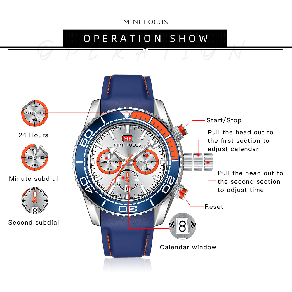 Mini Focus MF0426G.01 Seamaster Chronograph – Aquatic Surge Edition (Blue and Orange)