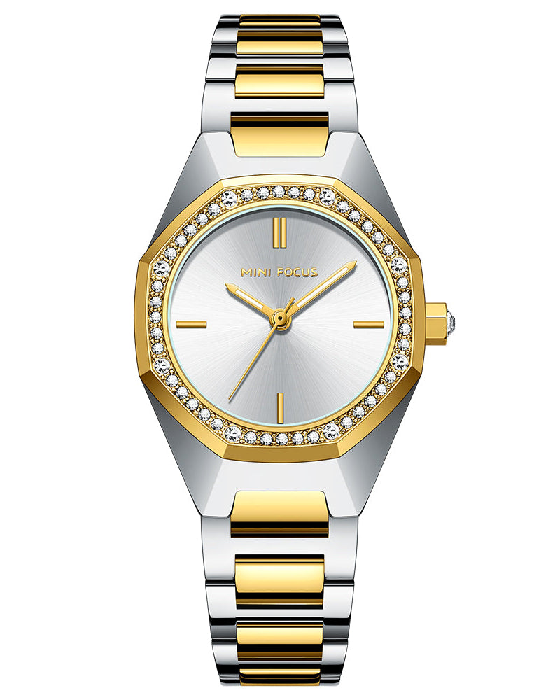 Mini Focus MF0433L.01 Two-Tone Geometric Quartz Watch for Ladies