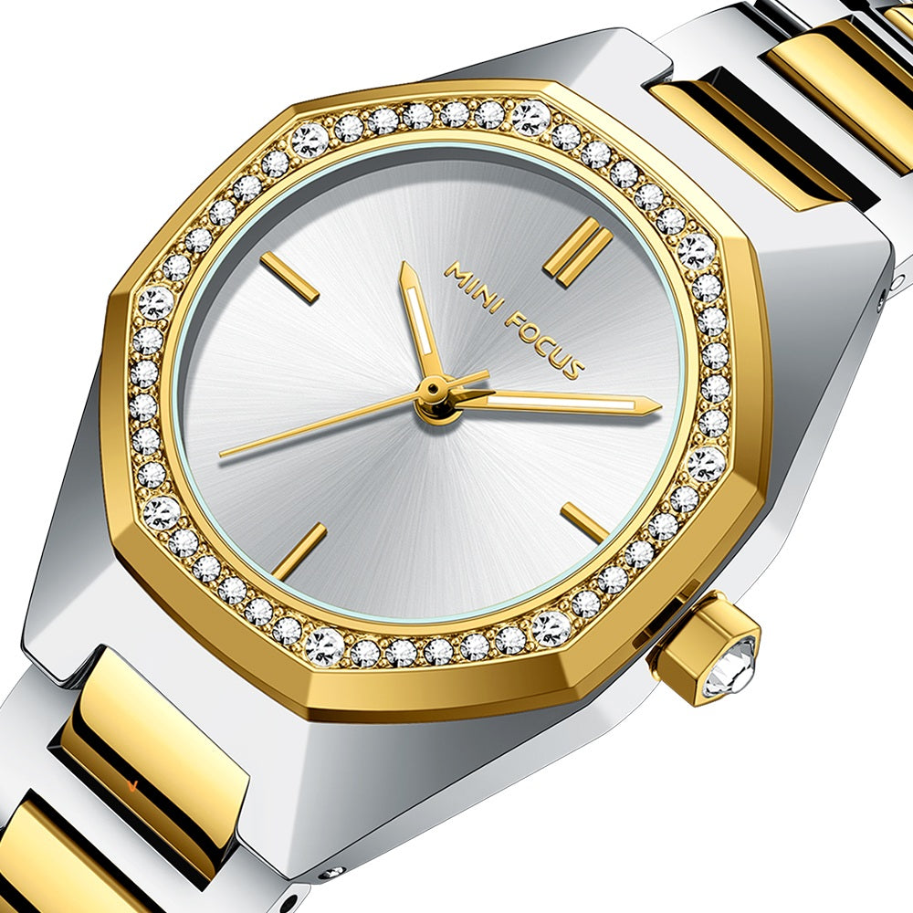 Mini Focus MF0433L.01 Two-Tone Geometric Quartz Watch for Ladies
