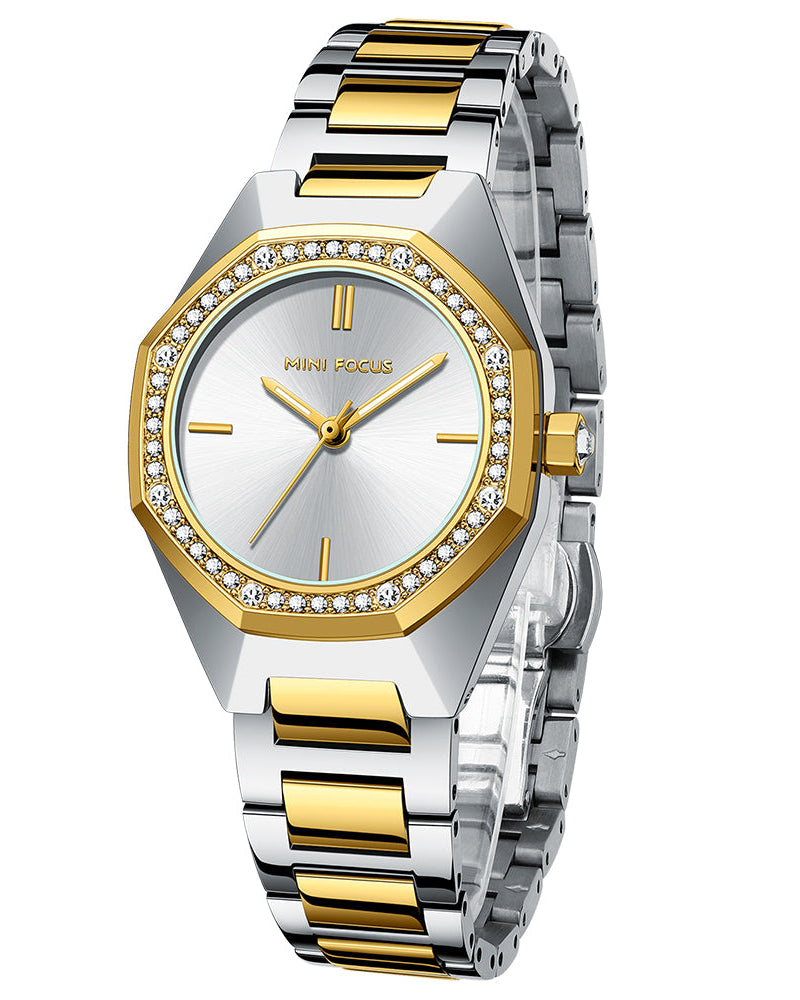 Mini Focus MF0433L.01 Two-Tone Geometric Quartz Watch for Ladies
