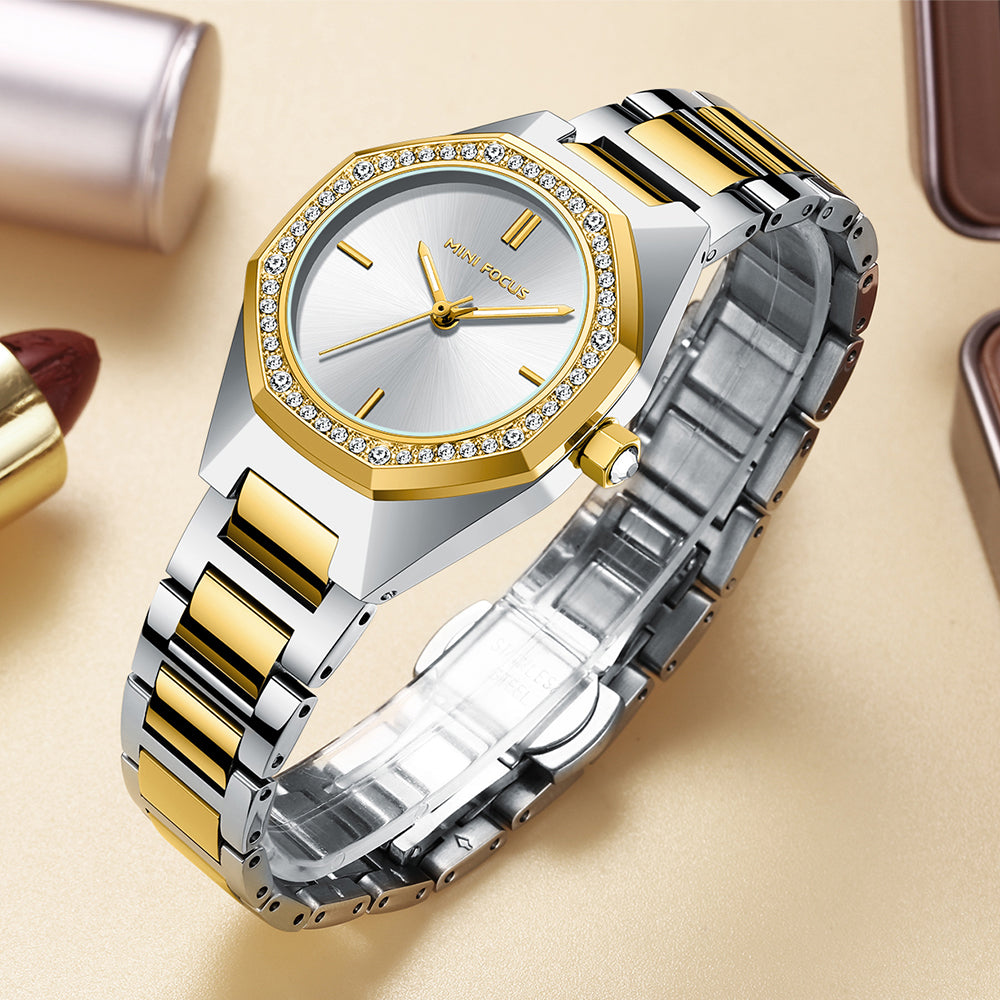 Mini Focus MF0433L.01 Two-Tone Geometric Quartz Watch for Ladies