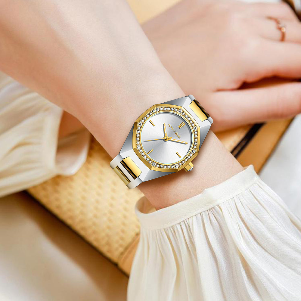Mini Focus MF0433L.01 Two-Tone Geometric Quartz Watch for Ladies