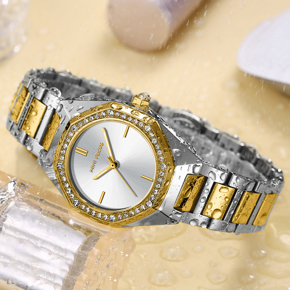 Mini Focus MF0433L.01 Two-Tone Geometric Quartz Watch for Ladies