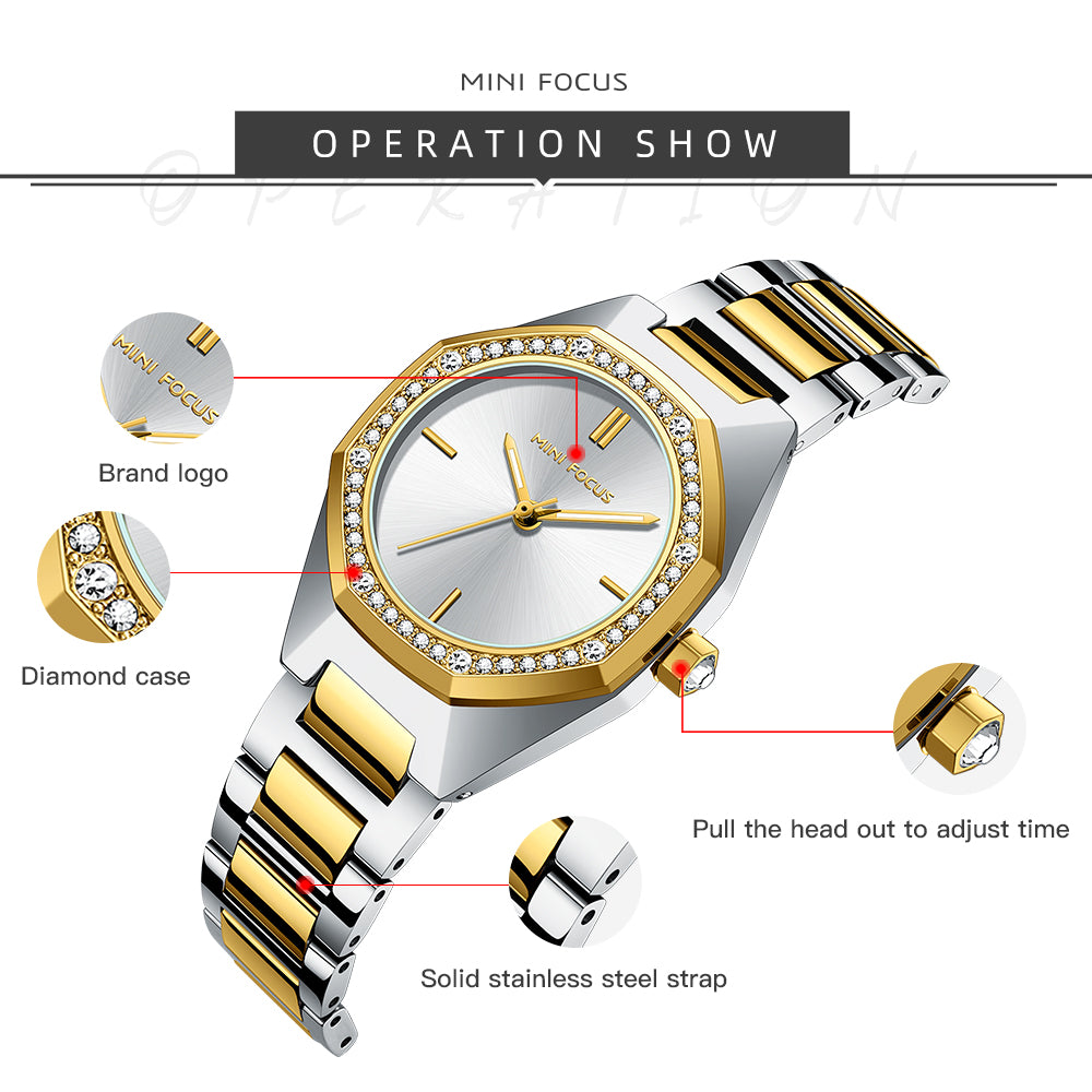 Mini Focus MF0433L.01 Two-Tone Geometric Quartz Watch for Ladies