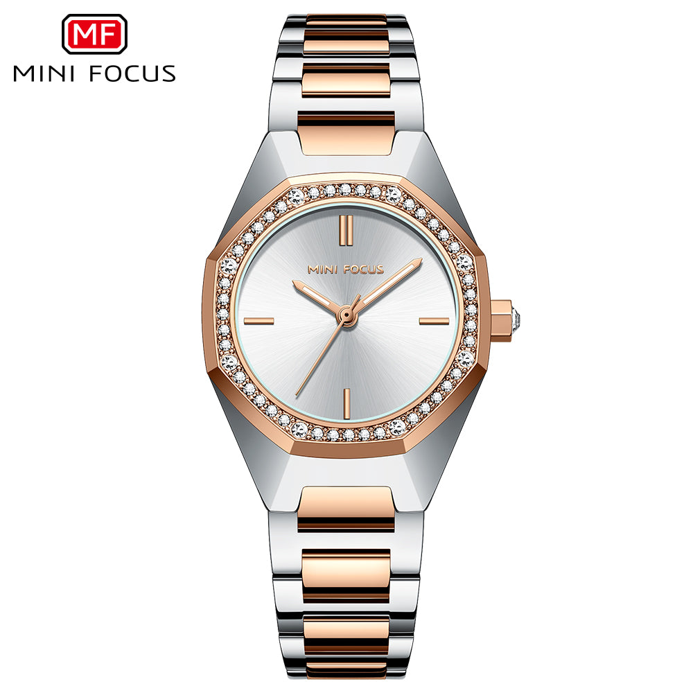 Mini Focus MF0433L.02 Diamond Quartz Elegance – Rose Gold Geometric Radiance