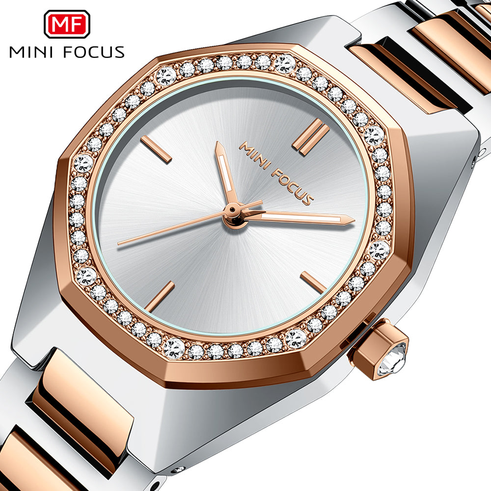 Mini Focus MF0433L.02 Diamond Quartz Elegance – Rose Gold Geometric Radiance
