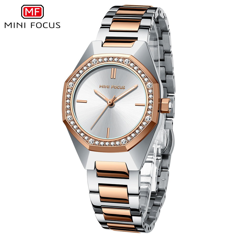 Mini Focus MF0433L.02 Diamond Quartz Elegance – Rose Gold Geometric Radiance
