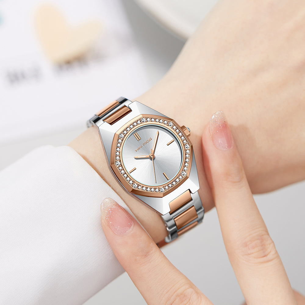 Mini Focus MF0433L.02 Diamond Quartz Elegance – Rose Gold Geometric Radiance