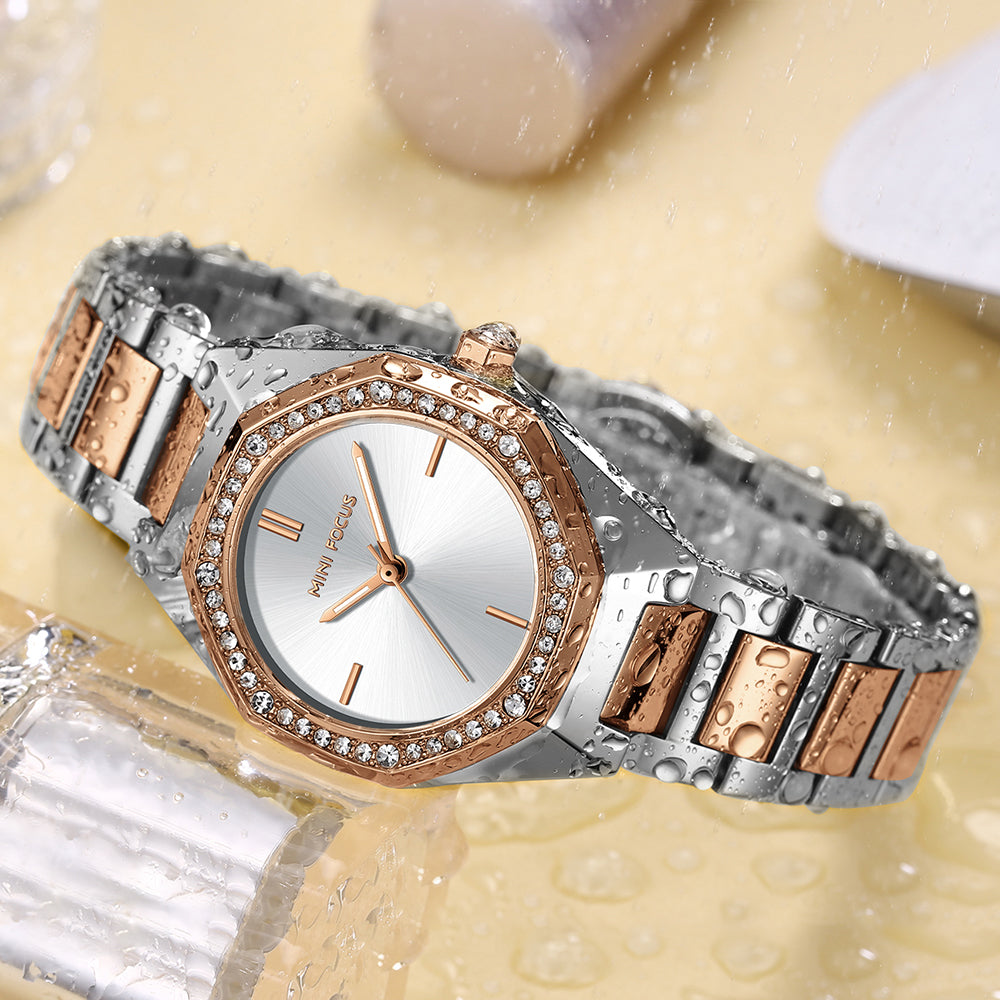 Mini Focus MF0433L.02 Diamond Quartz Elegance – Rose Gold Geometric Radiance
