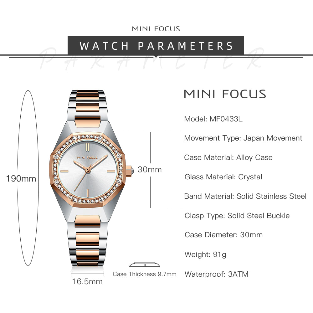 Mini Focus MF0433L.02 Diamond Quartz Elegance – Rose Gold Geometric Radiance