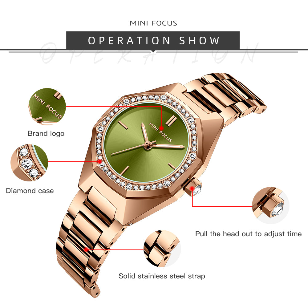Mini Focus MF0433L.04 Golden Sage Crystal Bezel Watch